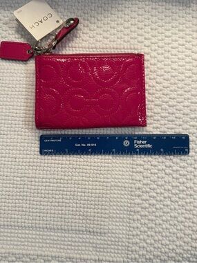 Coach Hot Pink Patent Leather Card Case with Keyring
